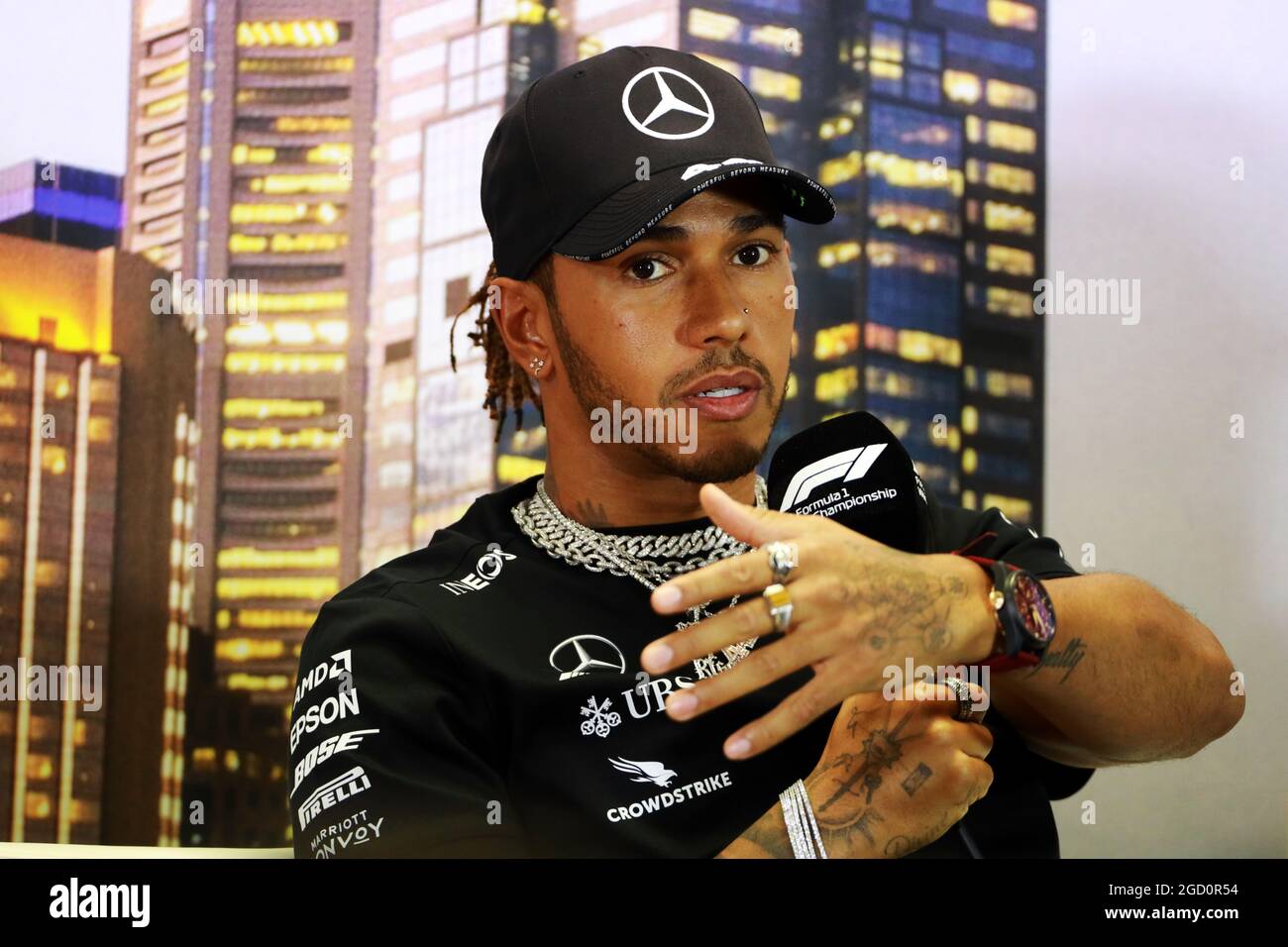 Lewis Hamilton (GBR) Mercedes AMG F1 alla conferenza stampa della FIA. Gran Premio d'Australia, giovedì 12 marzo 2020. Albert Park, Melbourne, Australia. Foto Stock