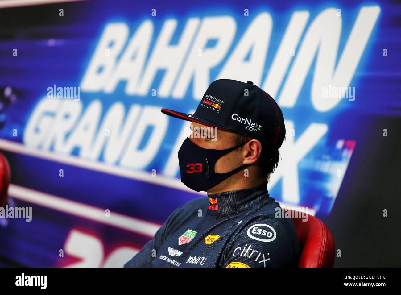 Max Verstappen (NLD) Red Bull Racing nel post qualificante FIA Press Conference. Gran Premio del Bahrain, sabato 28 novembre 2020. Sakhir, Bahrein. Foto Stock