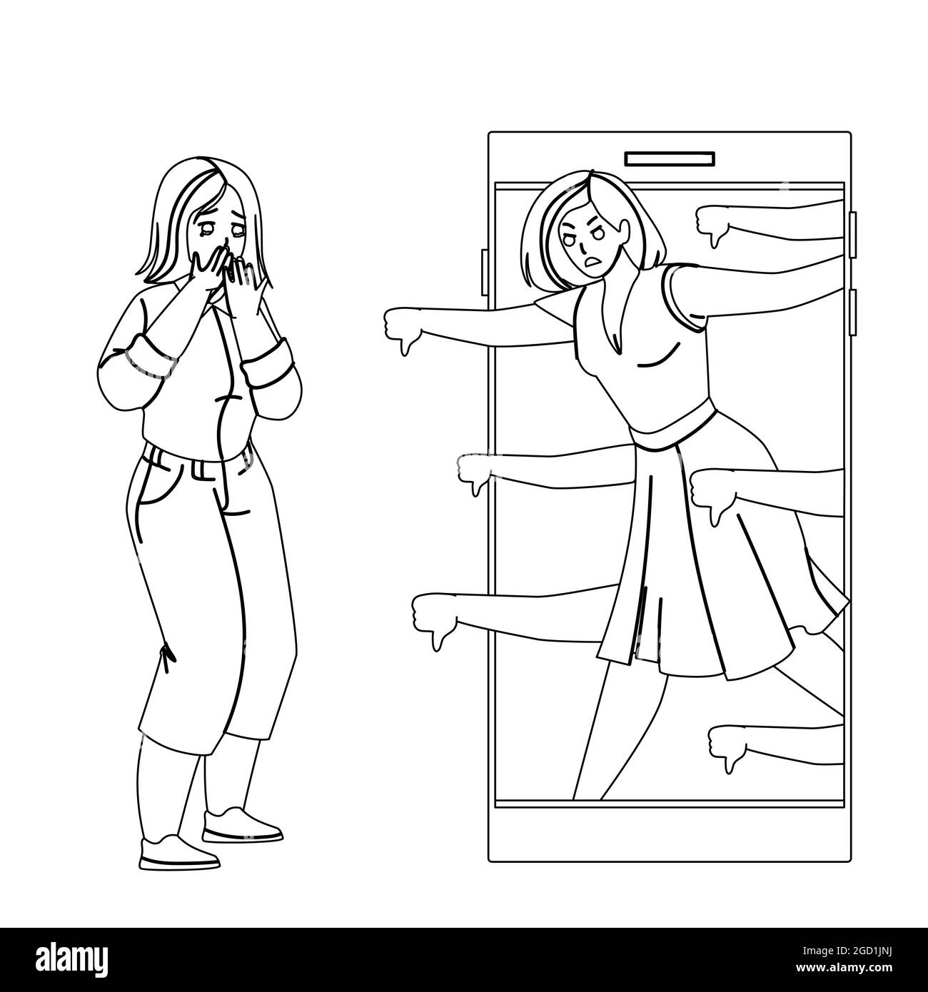 Vittima di Cyberbulling Social Problem Vector Illustrazione Vettoriale