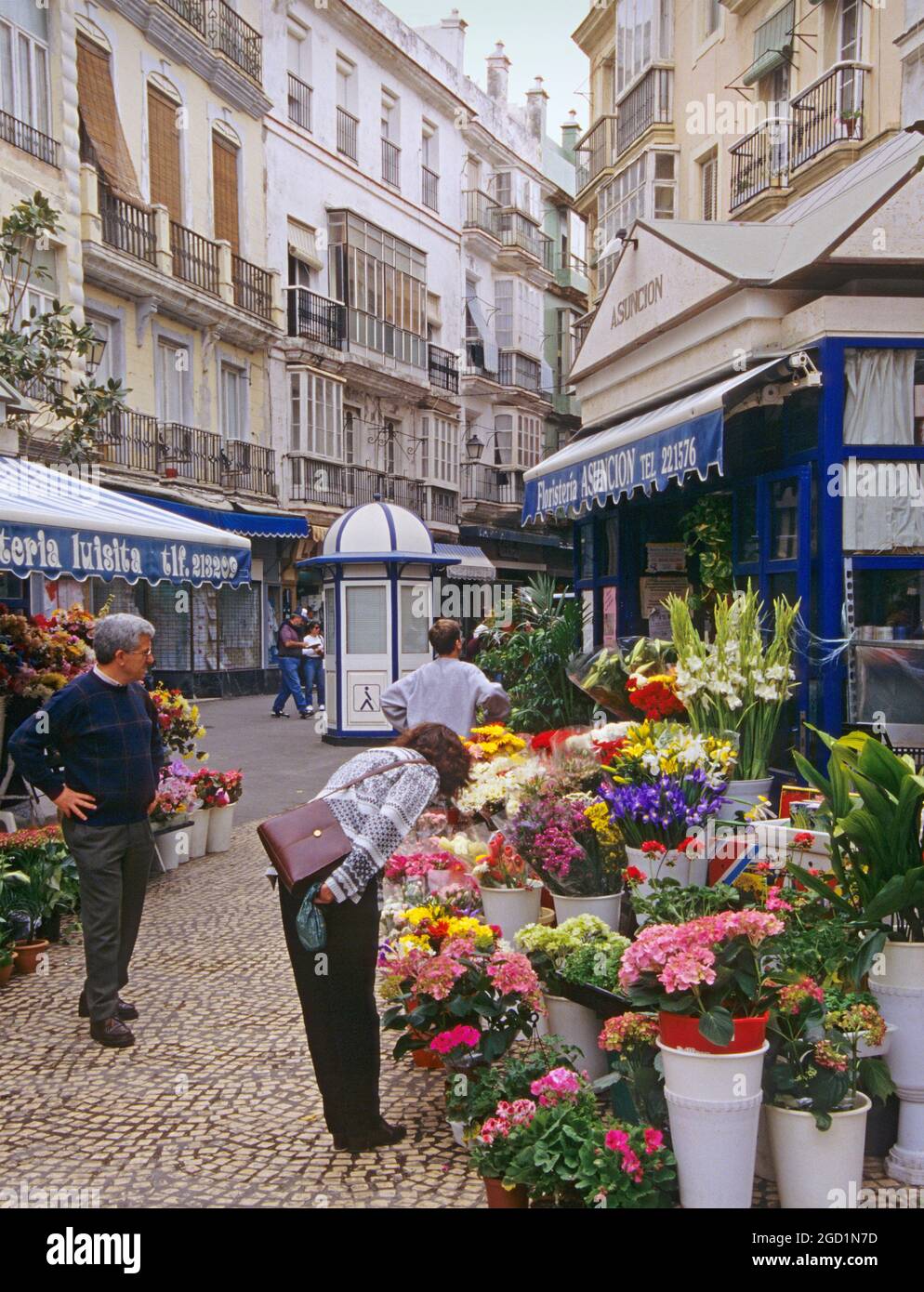 Fiorista in Plaza de Las Flores, Cadice, Andalusia, Spagna Foto Stock