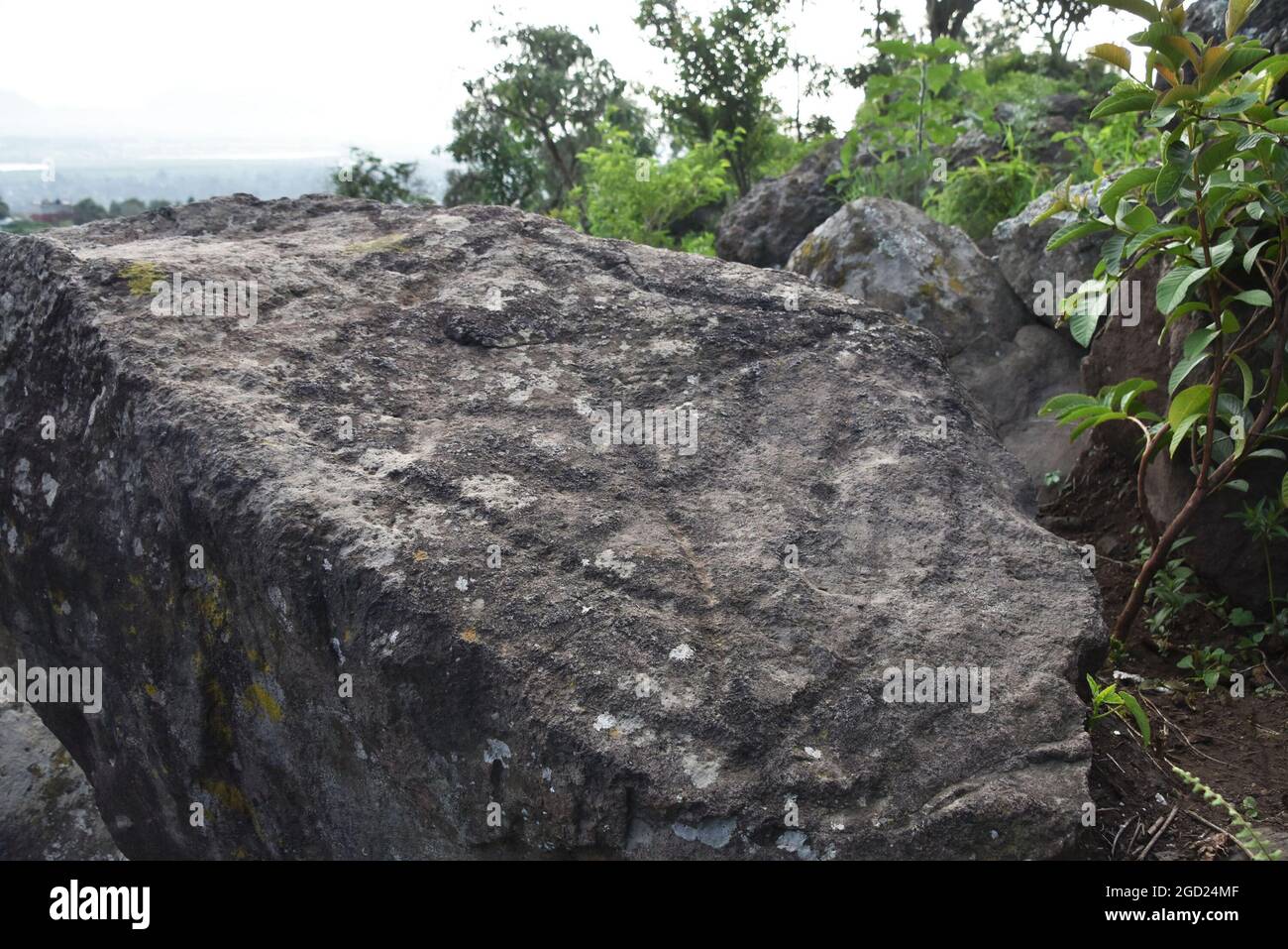 Croce Pecked (cruz punteada), una scultura pre-ispanica di roccia molto probabilmente usato come dispositivo astronomico. Foto Stock