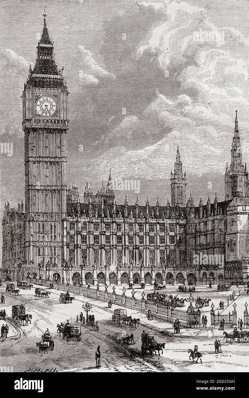 Big ben e le Camere del Parlamento, Londra, Inghilterra, visto qui nel 19 ° secolo. Dalla pittoresca Inghilterra, i suoi monumenti storici e i luoghi storici, pubblicato nel 1891. Foto Stock