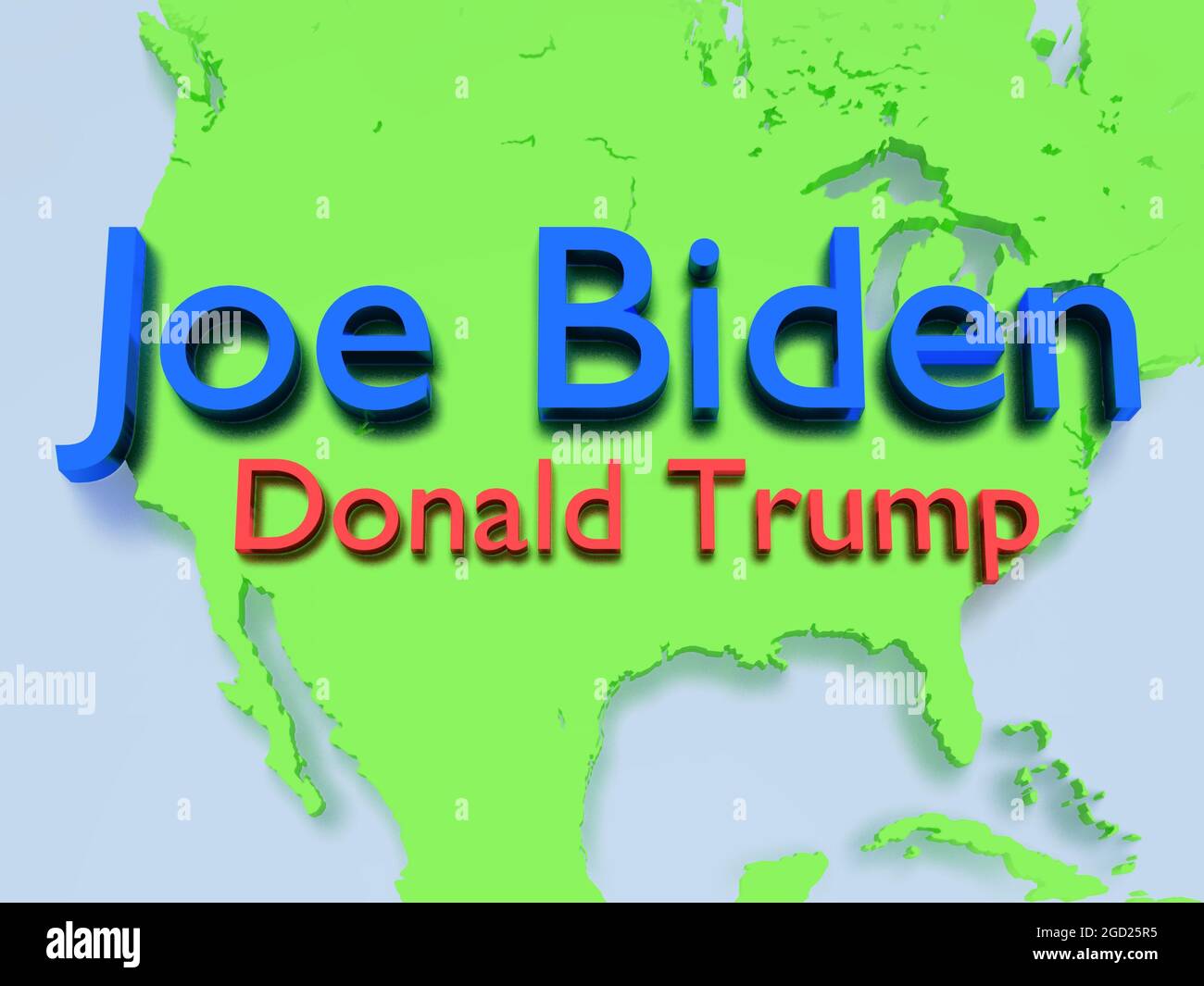 Rendering 3d - Donald Trump vs Joe Biden faccia a faccia per il presidente americano sulla mappa degli Stati Uniti Foto Stock