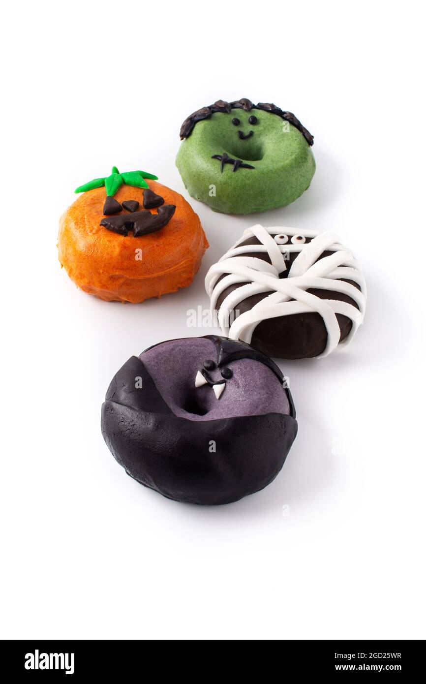 Assortmen di Halloween ciambelle isolato su sfondo bianco Foto Stock