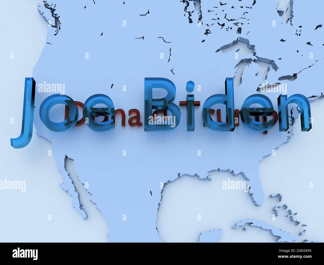 Rendering 3d - Donald Trump vs Joe Biden faccia a faccia per il presidente americano sulla mappa degli Stati Uniti Foto Stock