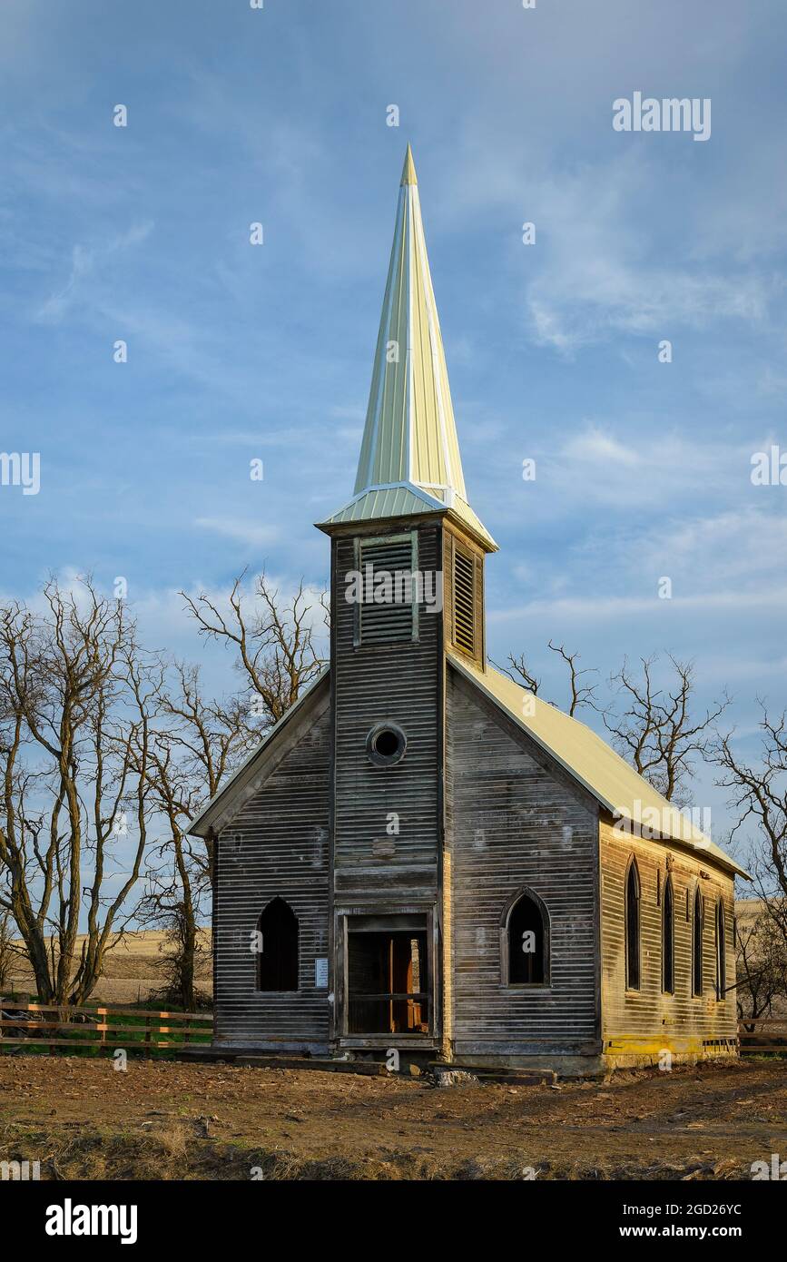 Locust Grove Chiesa; Sherman County, North Central Oregon. Foto Stock