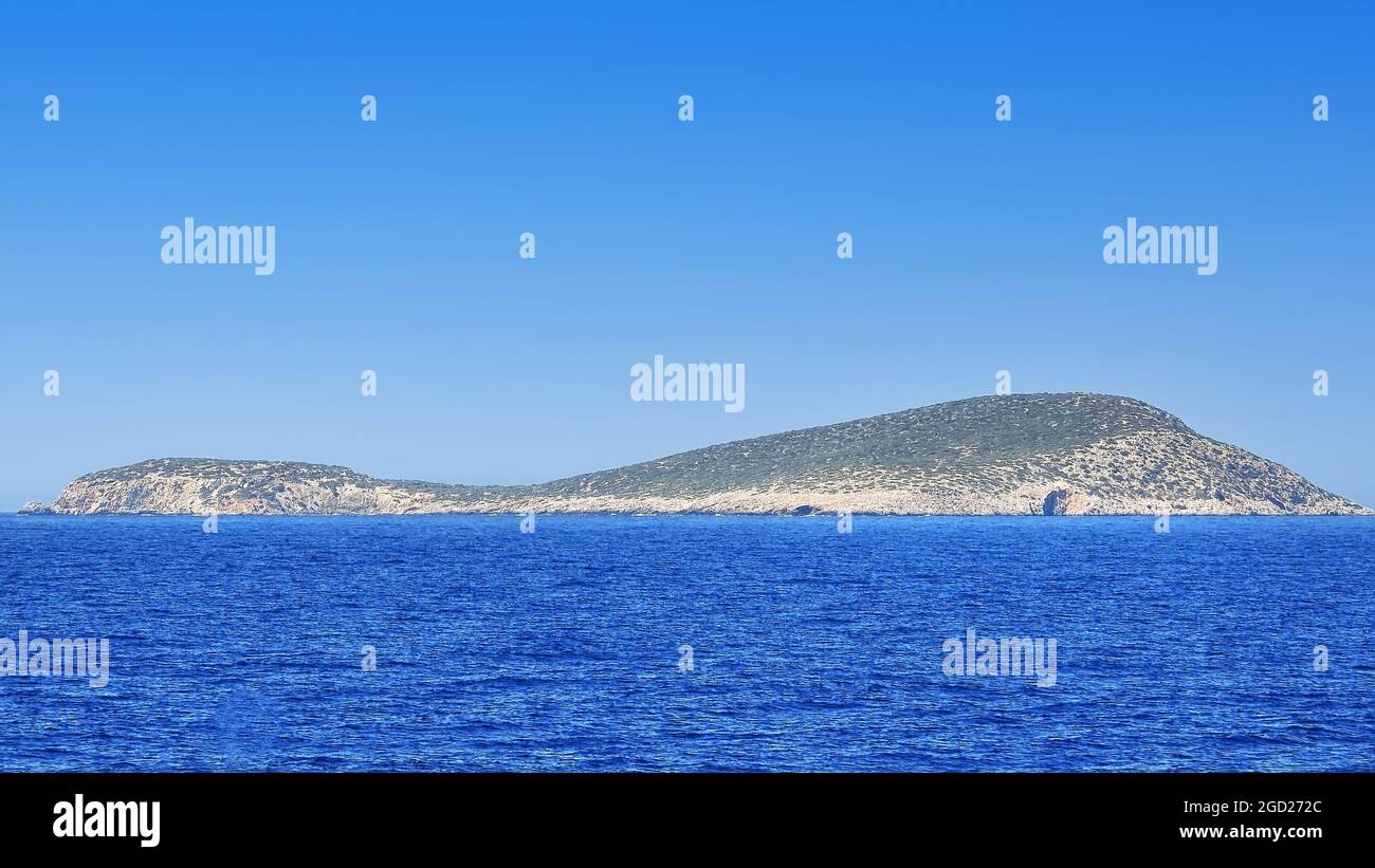 Alimiai è un'isola greca e fa parte del gruppo delle isole del Dodecaneso. Foto Stock