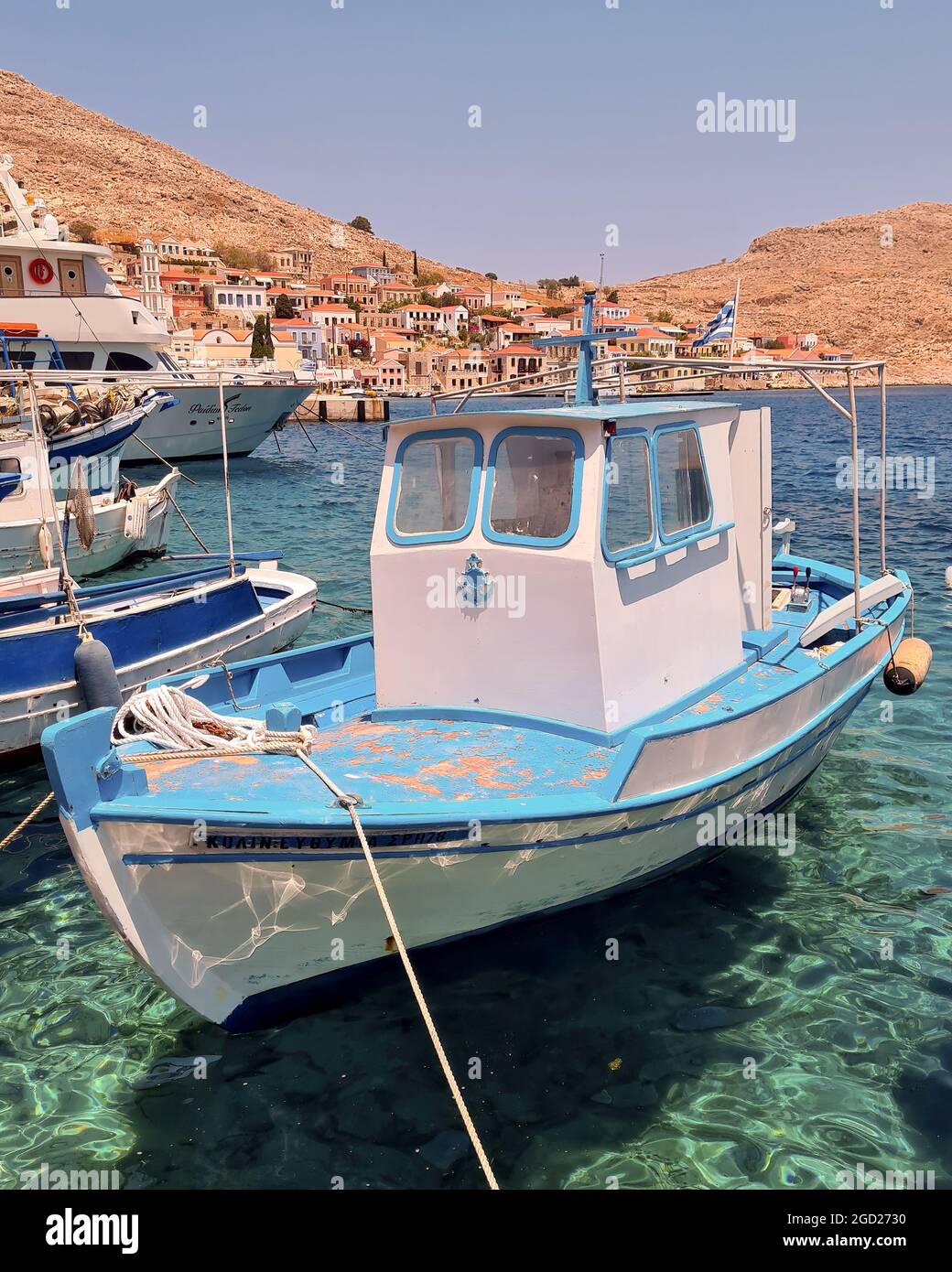 HALKI GREECE - 10 LUGLIO 2021: Halki è un'isola greca e fa parte del gruppo di isole del Dodecaneso. Foto Stock