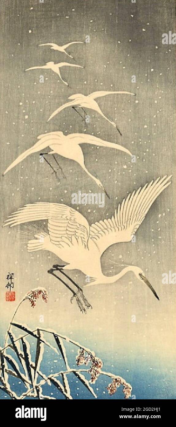 Ohara Koson opera dal titolo Egrets Decending in Snow - Foto Stock