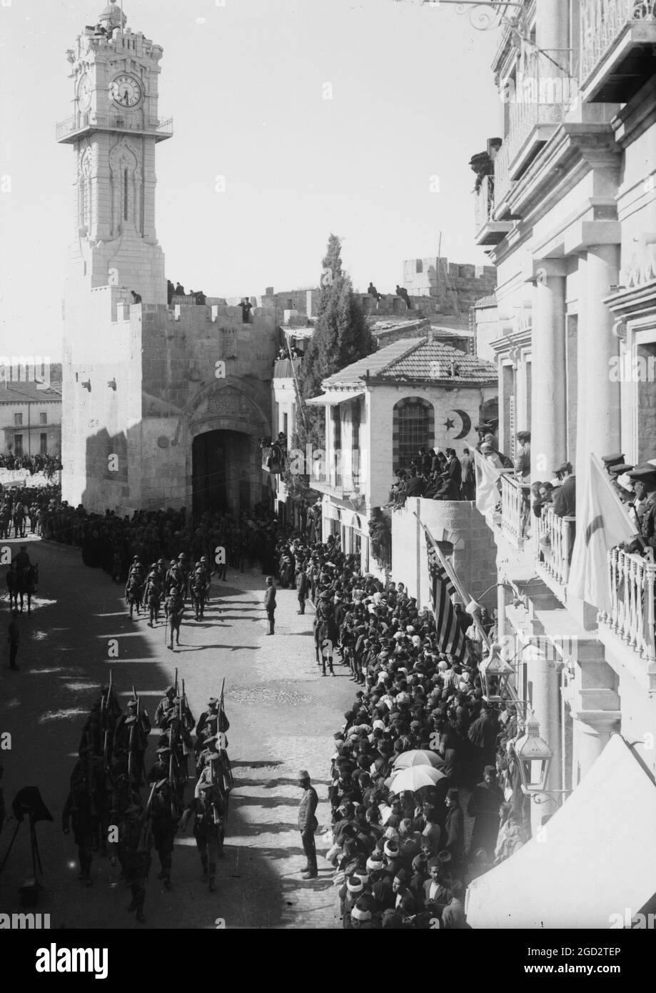 Ingresso del Marshall Allenby di campo a Gerusalemme, 11 dicembre 1917. Truppe britanniche che entrano a Jaffa Gate Foto Stock