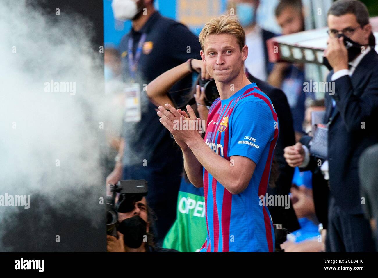 Frenkie De Jong prima della partita del Trofeu Joan Gamper tra il FC Barcelona e la Juventus FC all'Estadi Johan Cruyff di Sant Joan Despi, Spagna. Foto Stock