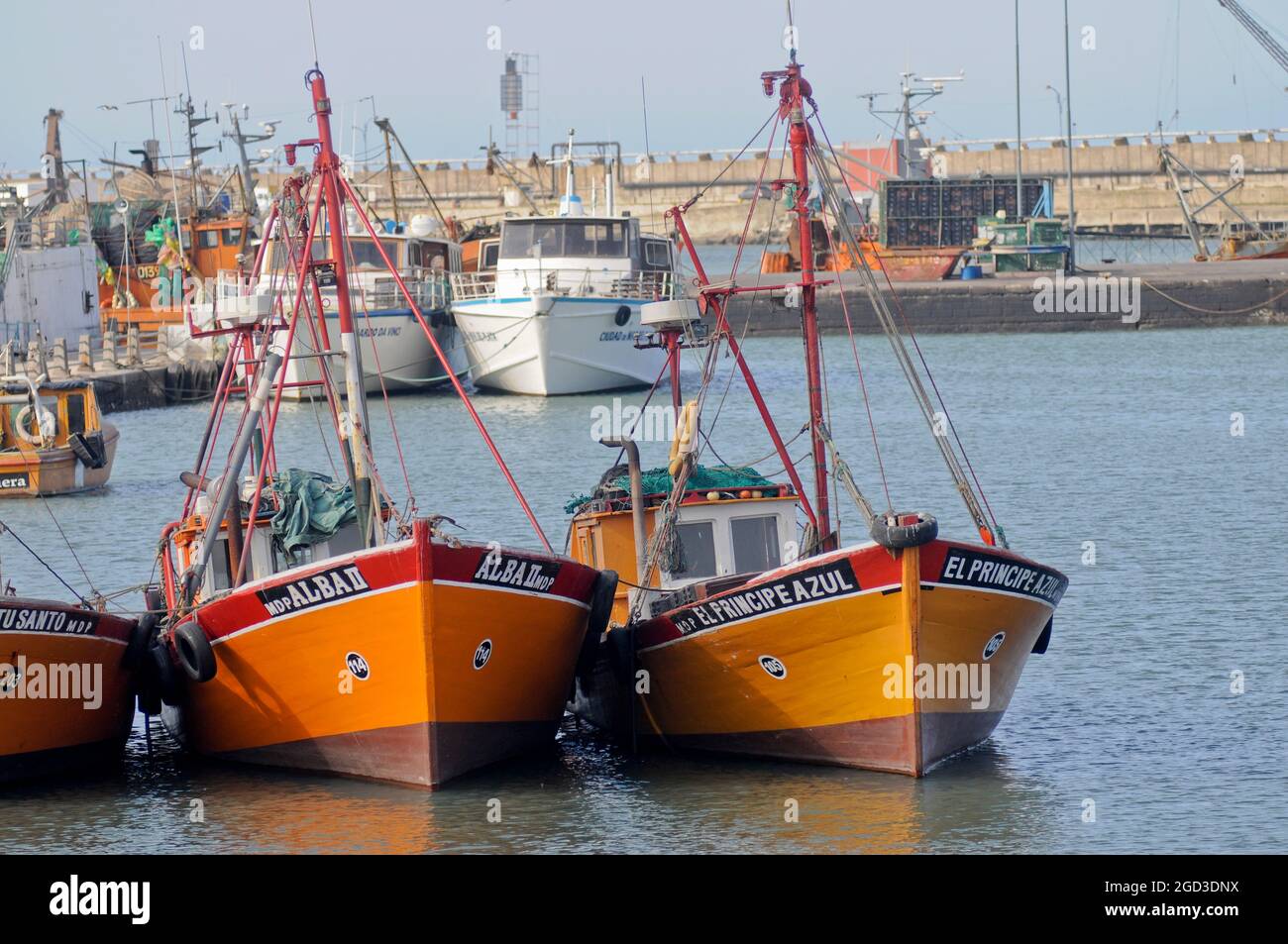 Barche di pescatori. Porto di Mar del Plata. Argentina Foto Stock