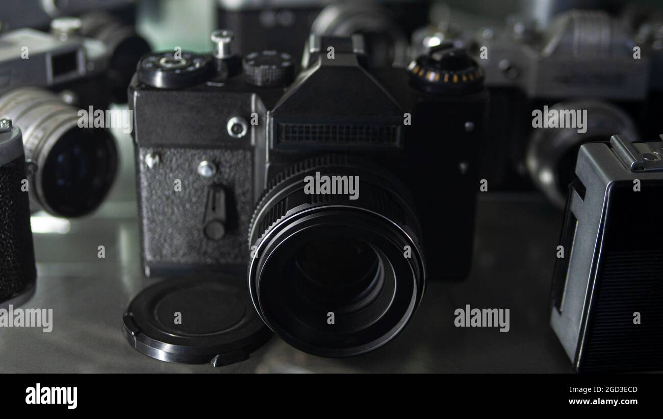 Vecchia fotocamera , due fotocamere antiche Foto Stock