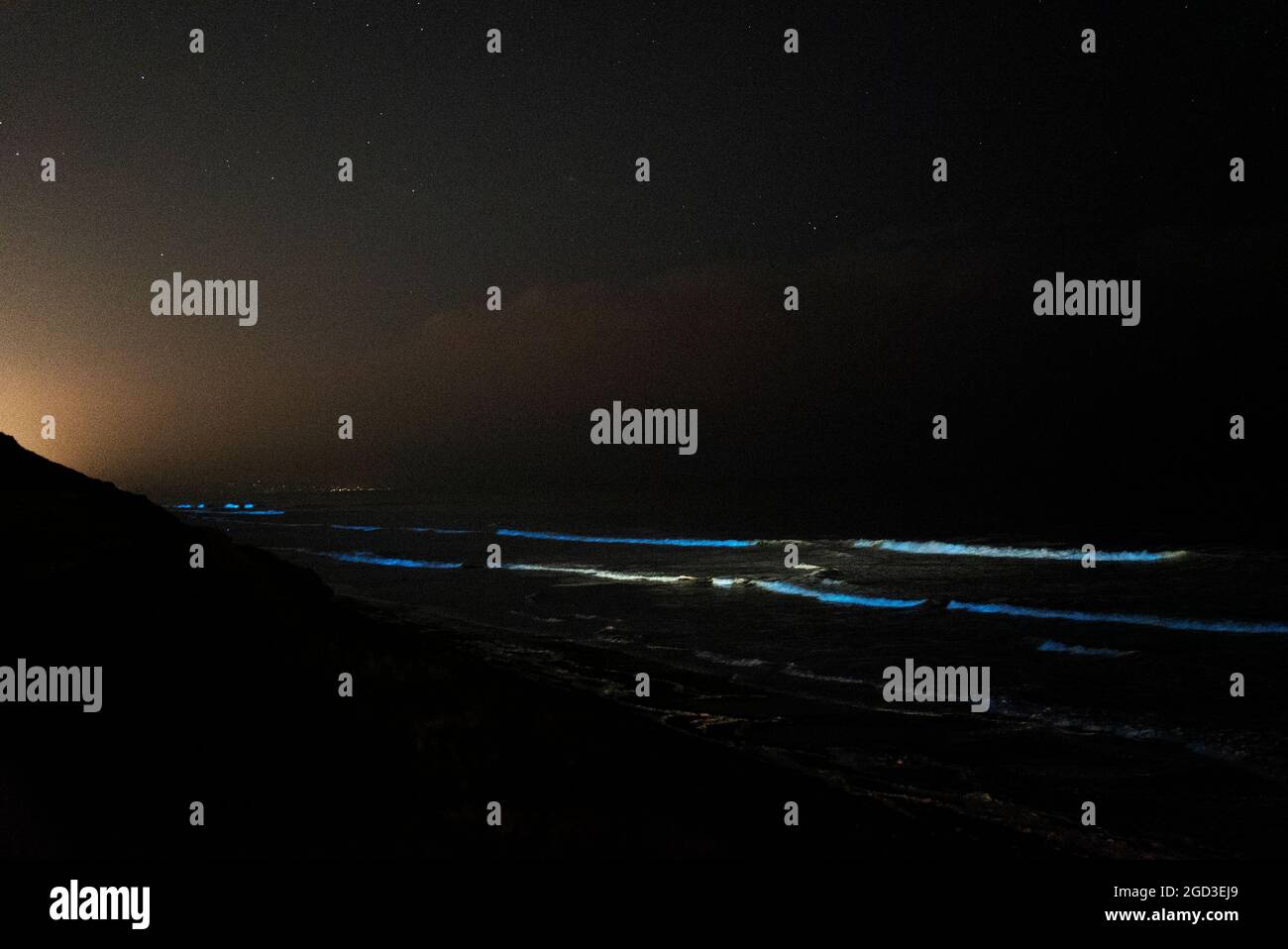 bioluminescente spiaggia di marea rossa Foto Stock