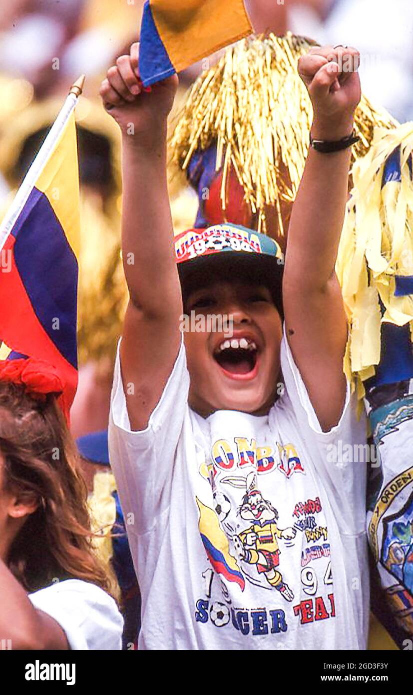 Tifoso di calcio colombiano alla Coppa del mondo 1994 Foto Stock