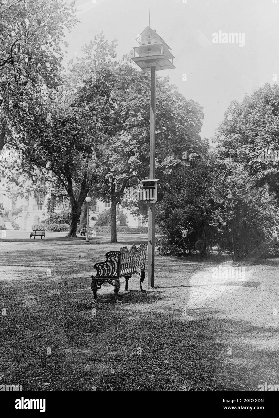 Una delle molte case di uccelli che la signora Harding ha installato nel White House Grounds, [Washington, D.C.] ca. Tra il 1910 e il 1935 Foto Stock