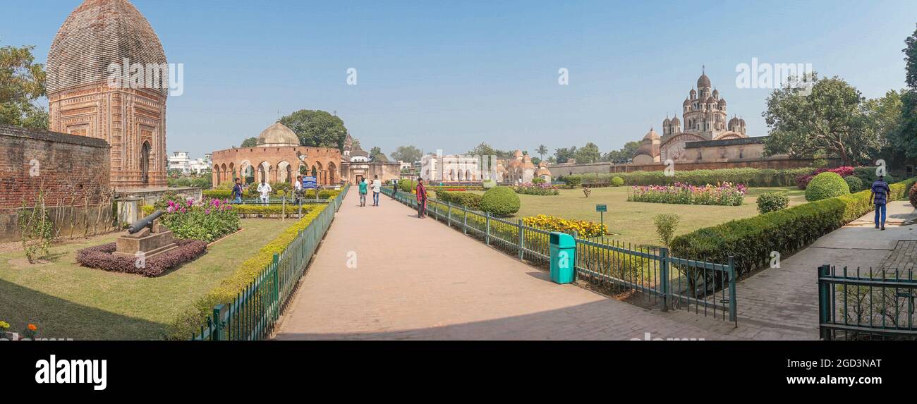 KALNA, BURDWAN, BENGALA OCCIDENTALE , INDIA - 4 FEBBRAIO 2018 :immagine panoramica dei templi di Kalna, Burdwan , Bengala Occidentale. Foto Stock