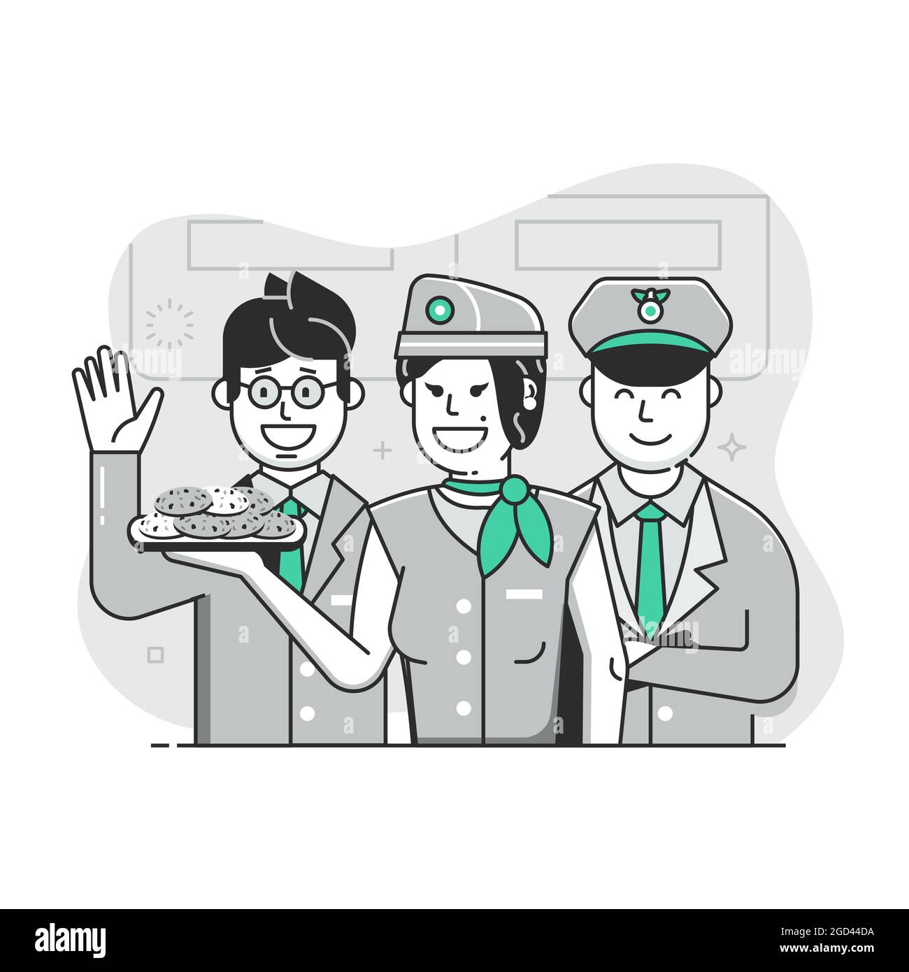 Benvenuto a bordo del Flat Concept con Cabin Crew Illustrazione Vettoriale