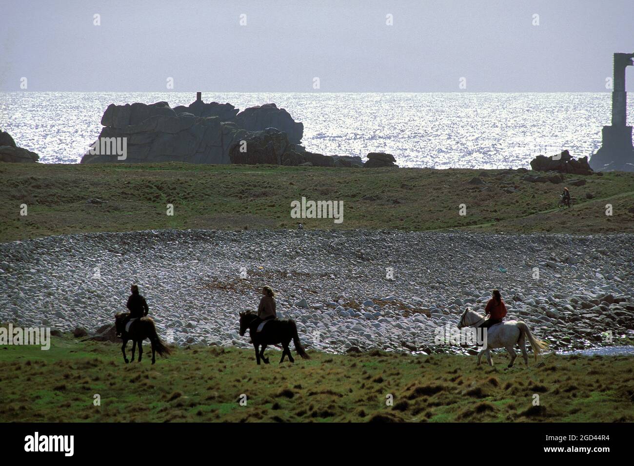 FRANCIA, FINISTERE (29), OUESSANT ISLAND, LA POINTE DI PERN, SPAZIO RAMBLE, QUI EQUITAZIONE, BRETAGNA. Foto Stock