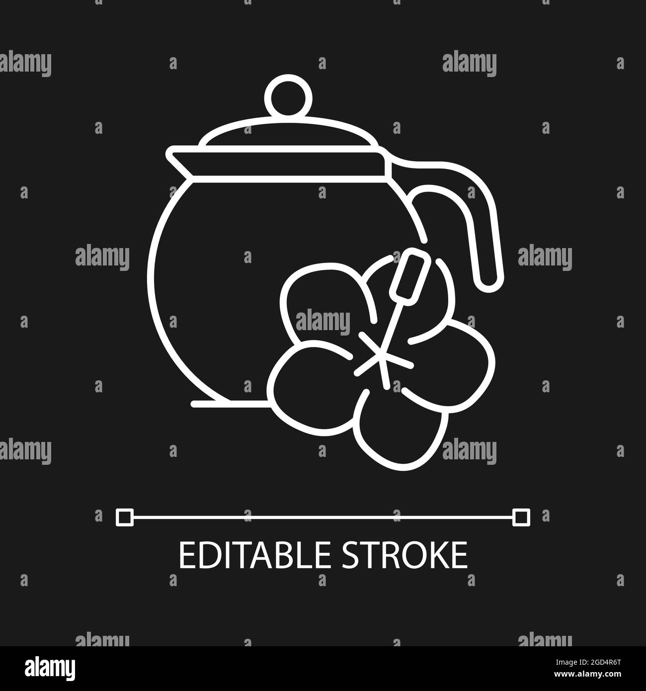 Icona lineare bianca del tè di Hibiscus per il tema scuro Illustrazione Vettoriale