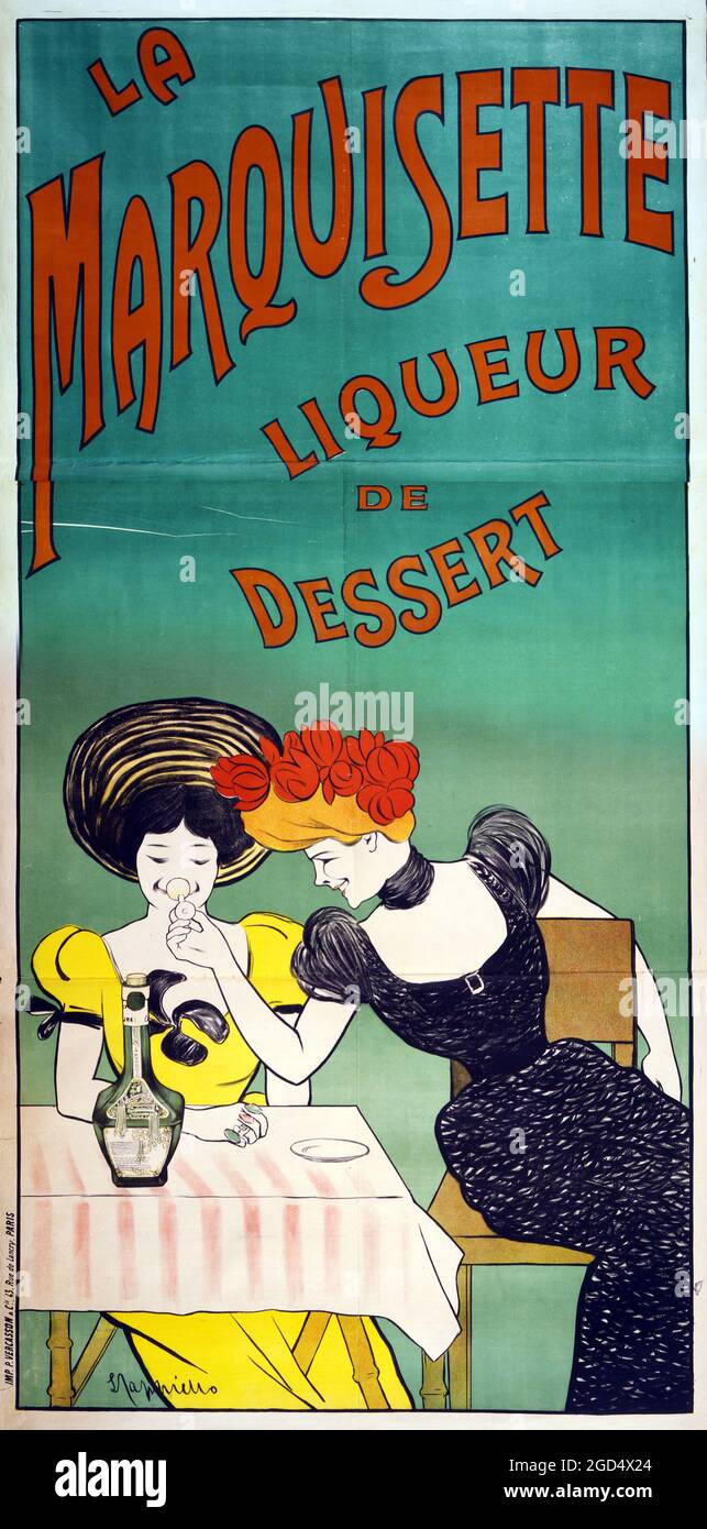 Poster francese – disegno di Leonetto Cappiello. Alta risoluzione. Migliorata/migliorata digitalmente. La Marquisette Liqueur de Dessert. 1903. Foto Stock