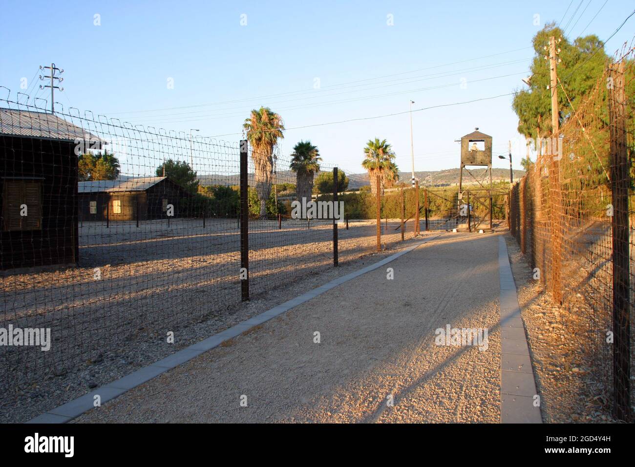 Il campo di detenzione di Atlit era un campo di detenzione stabilito dalle autorità del mandato britannico per la Palestina alla fine degli anni trenta su Israele Foto Stock