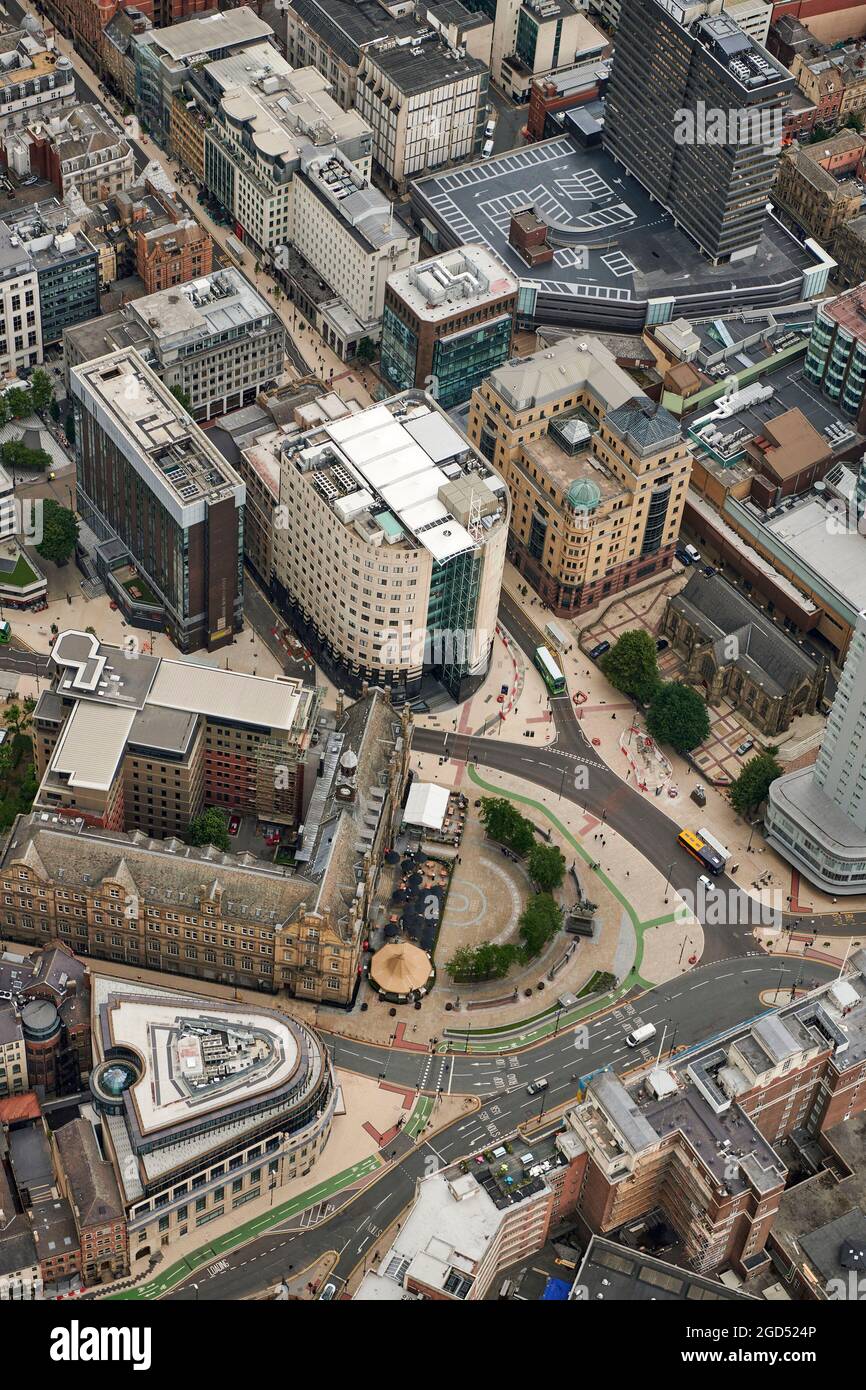 Vista aerea di City Square, con la nuova sede centrale della Manica 4, il quartiere degli affari del centro di Leeds, West Yorkshire, Inghilterra settentrionale, Regno Unito Foto Stock