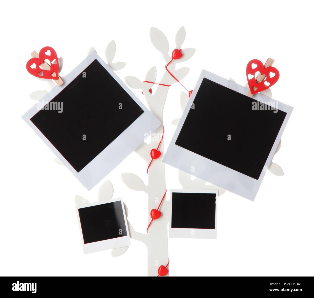 Supporto in forma di albero con schede fotografiche istantanee isolate su  bianco Foto stock - Alamy