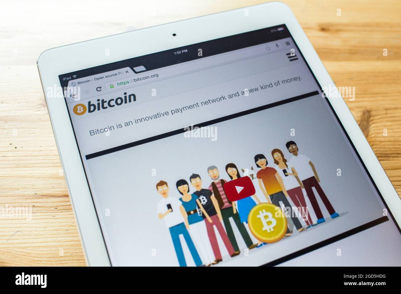 Una home page di bitcoin sullo schermo di un ipad Foto Stock