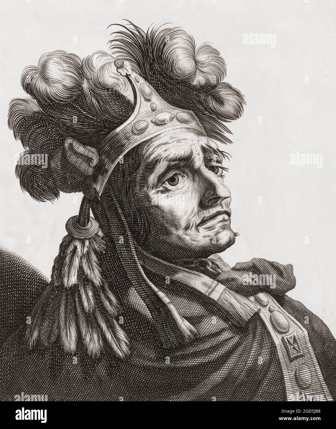 Atahualpa, ultimo imperatore degli Inca, c. 1502 - 1533. Da una stampa del XVII secolo di Jerome David. Foto Stock