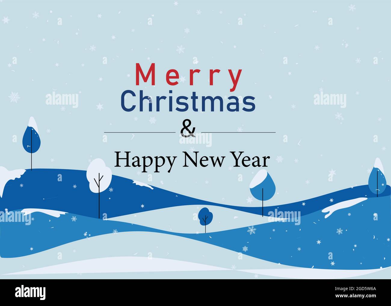 Buon Natale e felice anno nuovo banner sul paesaggio di Natale ​Winter, illustrazione vettoriale. Foto Stock