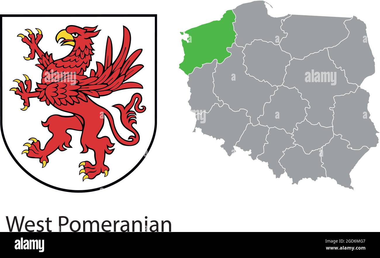 Disegno vettoriale del simbolo dell'area e della posizione sulla mappa del paese. Mappa della Polonia con il contorno della regione. Qualità perfetta, perfetta per la stampa Foto Stock