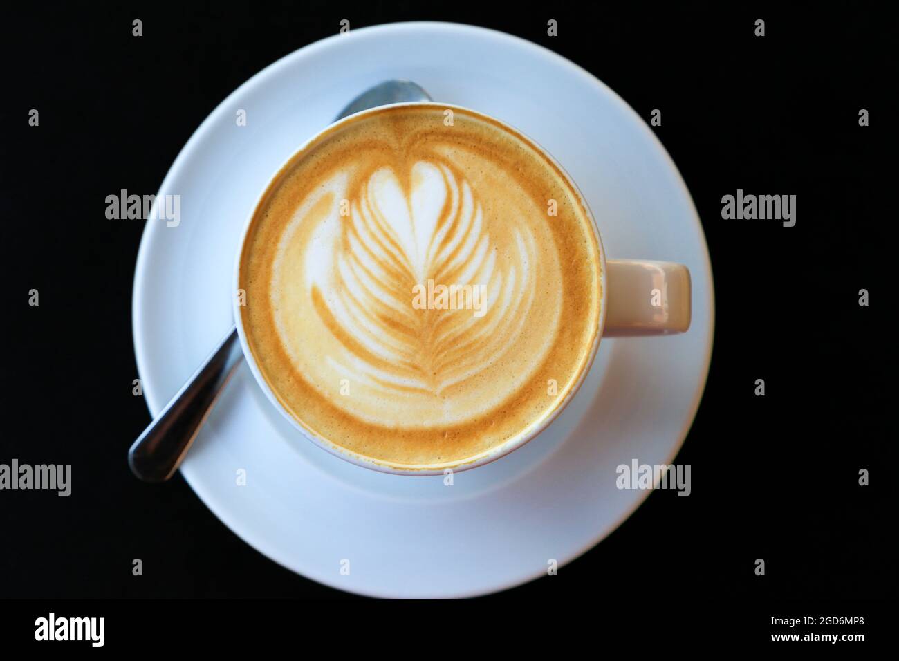 Cappuccino, con classica schiuma di latte, in semplice tazza bianca su  fondo nero Foto stock - Alamy