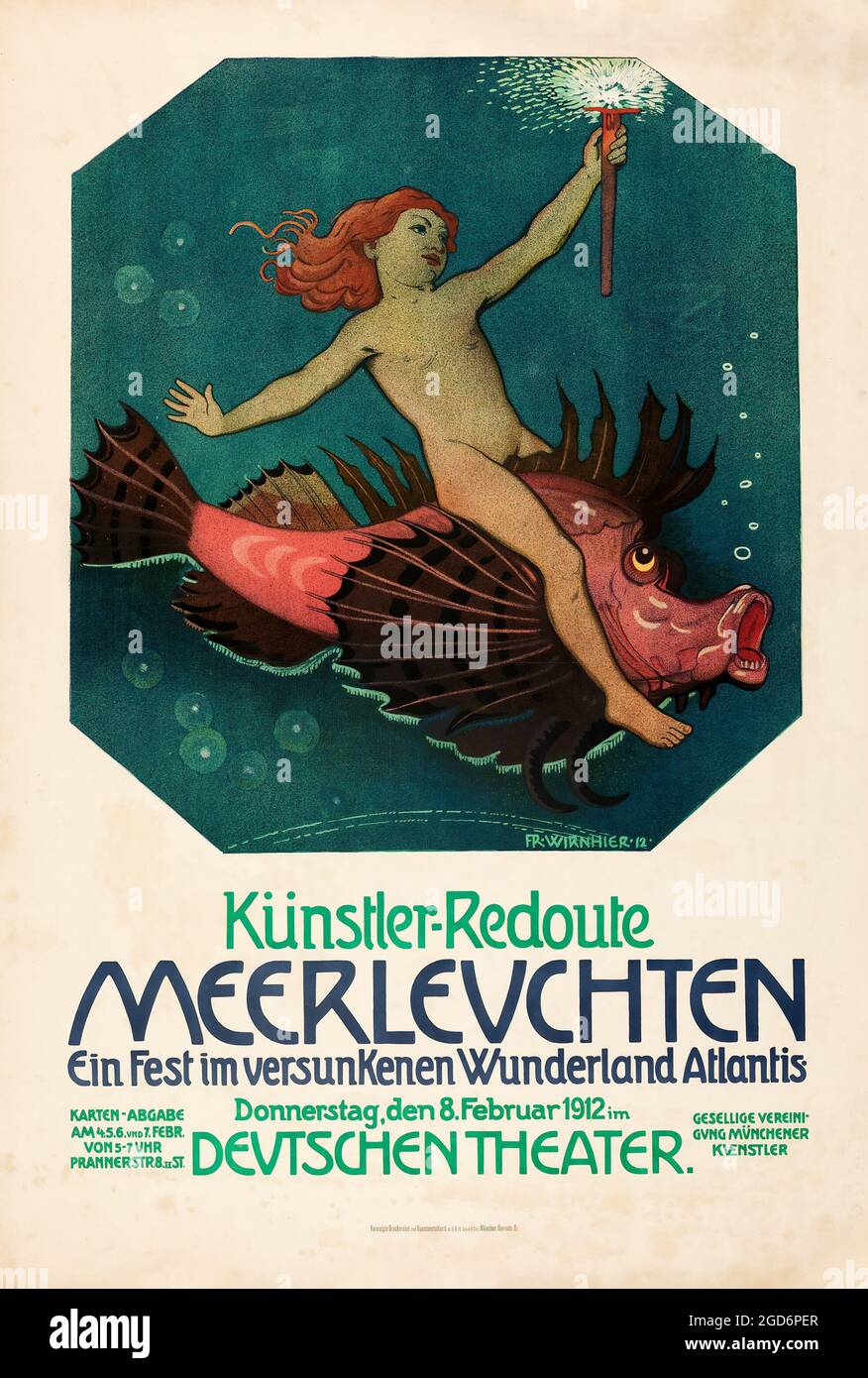 Kunstler-Redoute Meerleuchten. Deutschen Theatre. Poster del Festival d'Arte Tedesco 1912. Artista: FRIEDRICH WIRNHIER (1868-1952). Foto Stock