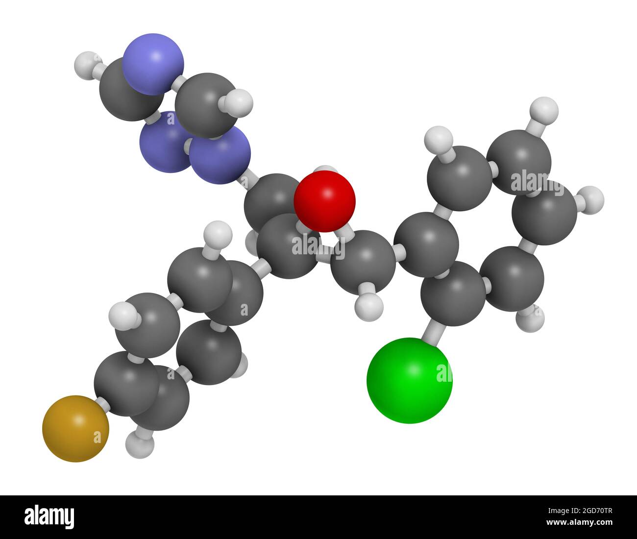 Molecola di pesticida epossiconazolo. Rendering 3D. Foto Stock