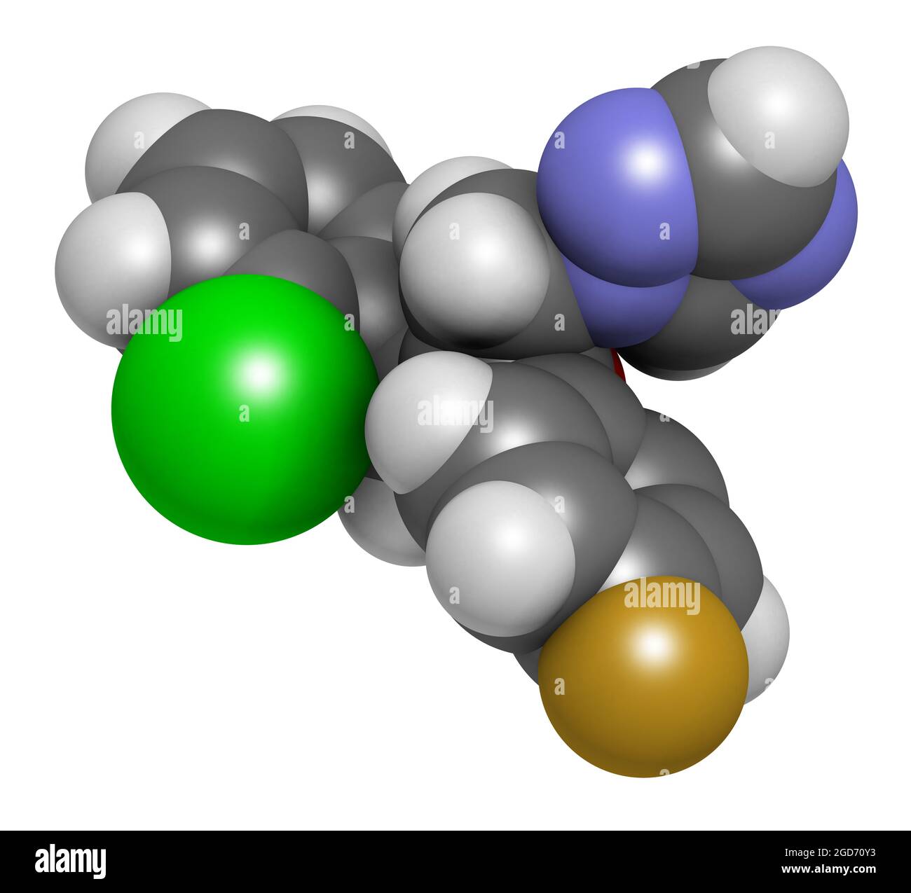 Molecola di pesticida epossiconazolo. Rendering 3D. Foto Stock