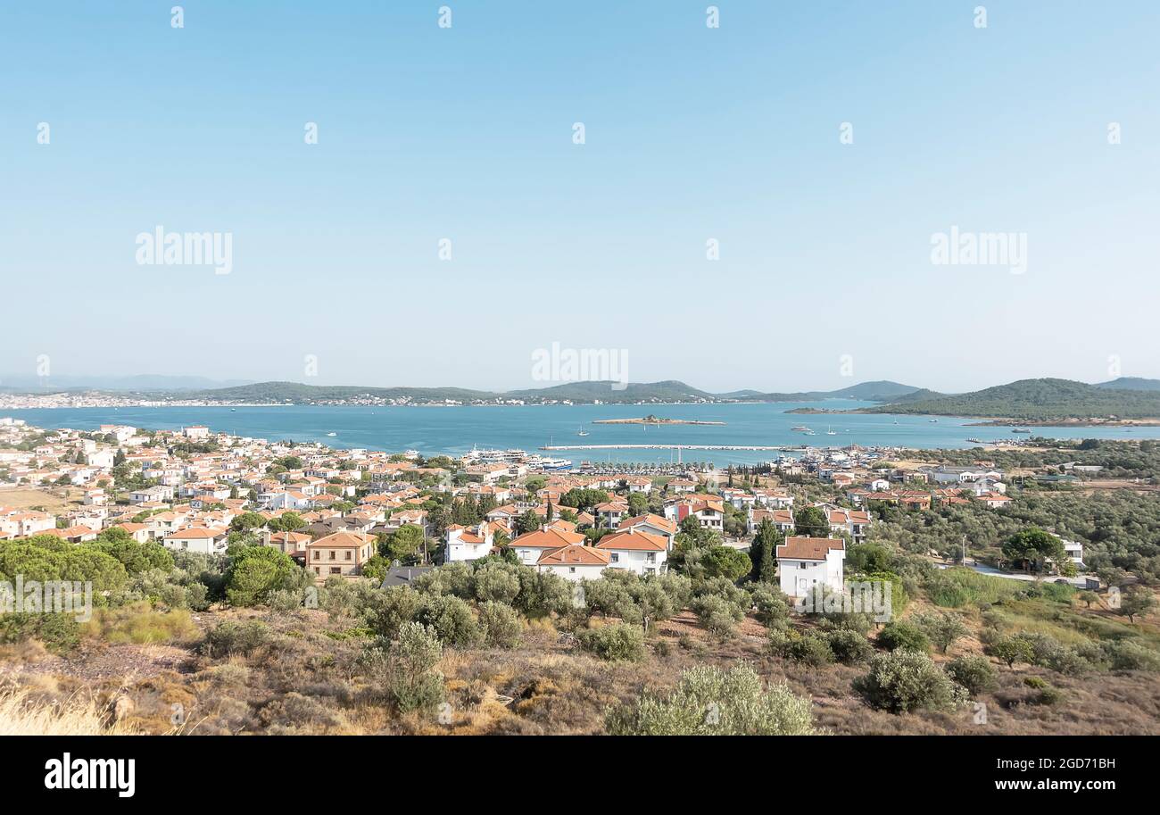 Una vista generale dell'Isola di Cunda dalla cima dell'Isola. Isola di Cunda, anche chiamata isola di Allibey, (in turco: Cunda Adası,Allibey Adası) Foto Stock