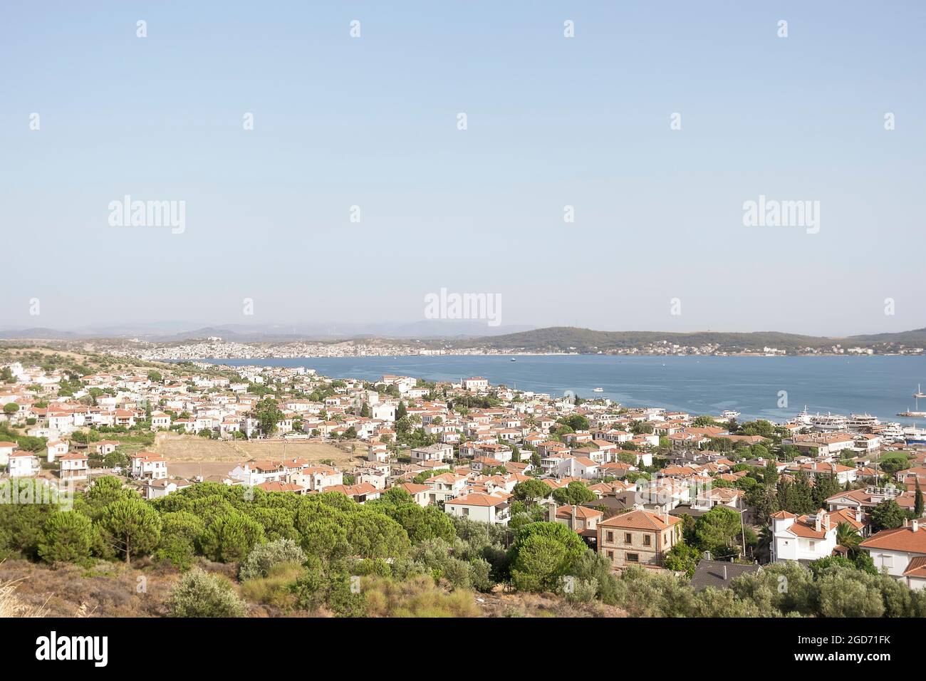 Una vista generale dell'Isola di Cunda dalla cima dell'Isola. Isola di Cunda, anche chiamata isola di Allibey, (in turco: Cunda Adası,Allibey Adası) Foto Stock