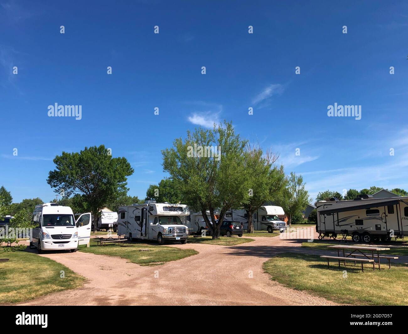 RV al KOA Holiday Campground di Rapid City, South Dakota. Foto Stock