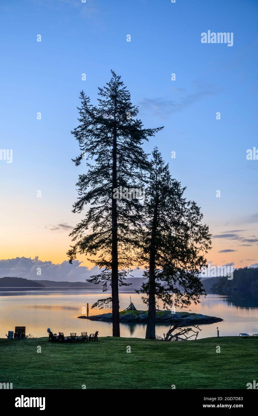 Vista Di Massacre Bay E West Sound A Pebble Cove Farm Inn Su Orcas Island, San Juan Islands, Washington. Foto Stock