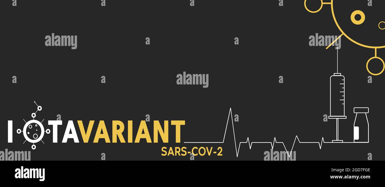 SARS-COV-2 vaccinazione variante Iota stile piatto, concetto di vaccinazione, iniezione Foto Stock