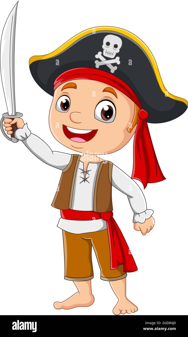 Ragazzo dei pirati dei cartoni animati che tiene una spada Immagine e  Vettoriale - Alamy