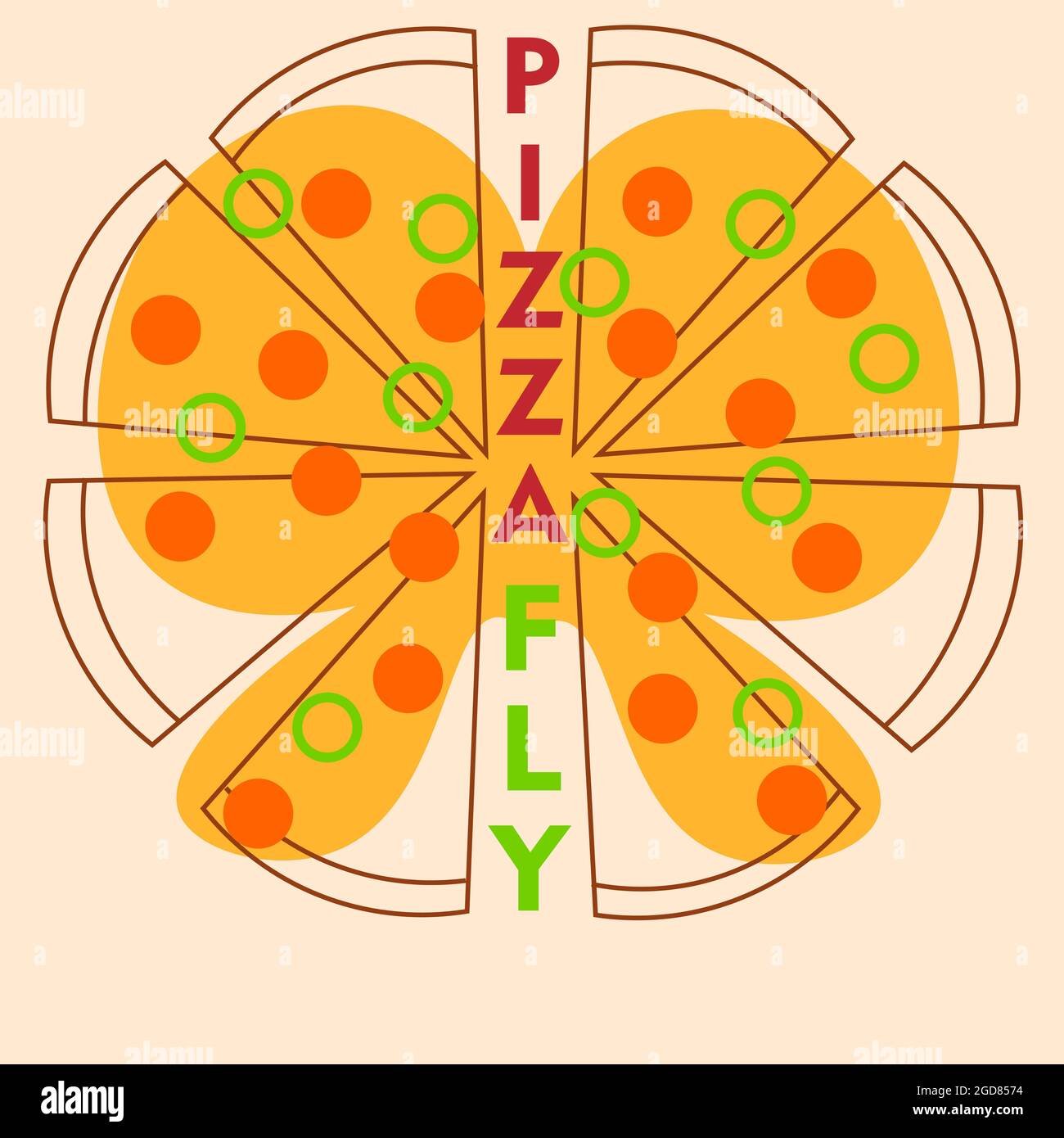 minimo logo flying pizza farfalla olive e pomodori 1 Illustrazione Vettoriale