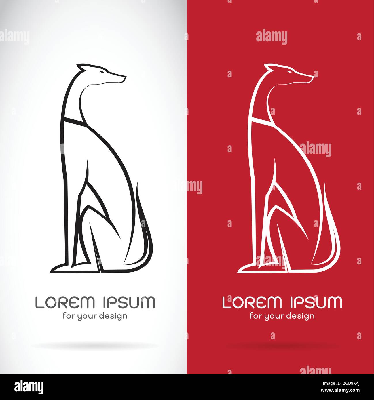 Immagine vettoriale del disegno del cane su sfondo bianco e sfondo rosso, Logo, simbolo. Illustrazione vettoriale a livelli facilmente modificabile. Animali. Illustrazione Vettoriale