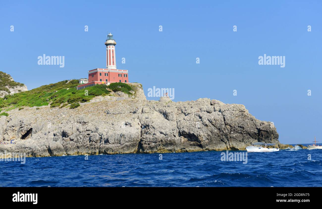 Faro di Punta Carena, Isola di Capri, provincia di Napoli, campania, Italy. Foto Stock