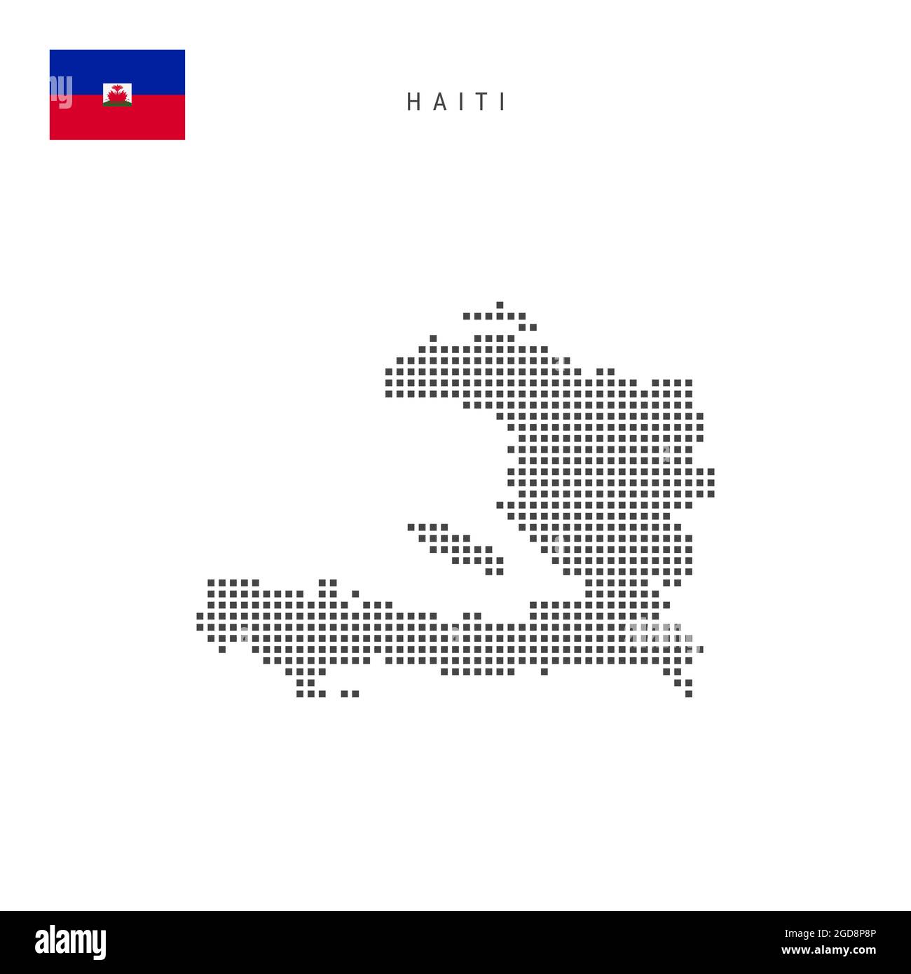 Mappa dei motivi a punti quadrati di Haiti. Mappa dei pixel punteggiati haitiani con bandiera nazionale isolata su sfondo bianco. Illustrazione. Foto Stock