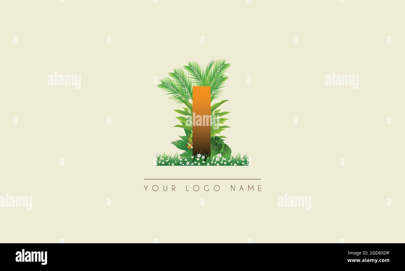 Initial Letter i Exotic Summer Tropical Palm Leaves Refreshing Beach Icon logo design Illustrazione Vettoriale