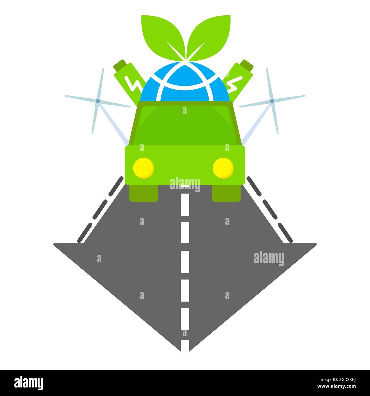 illustrazione della vettura elettrica su strada. concetto di illustrazione del veicolo ecocompatibile. Foto Stock