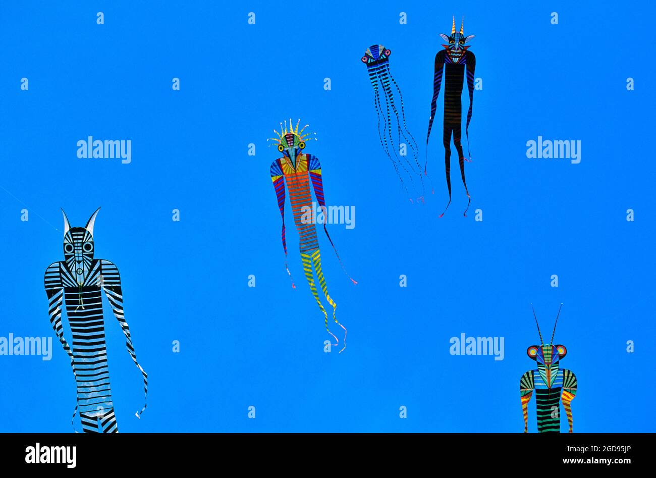 FRANCIA, FESTIVAL DI AQUILONI, AQUILONI PIATTI DI GEORGE PETERS USA KITE DESIGNER Foto Stock