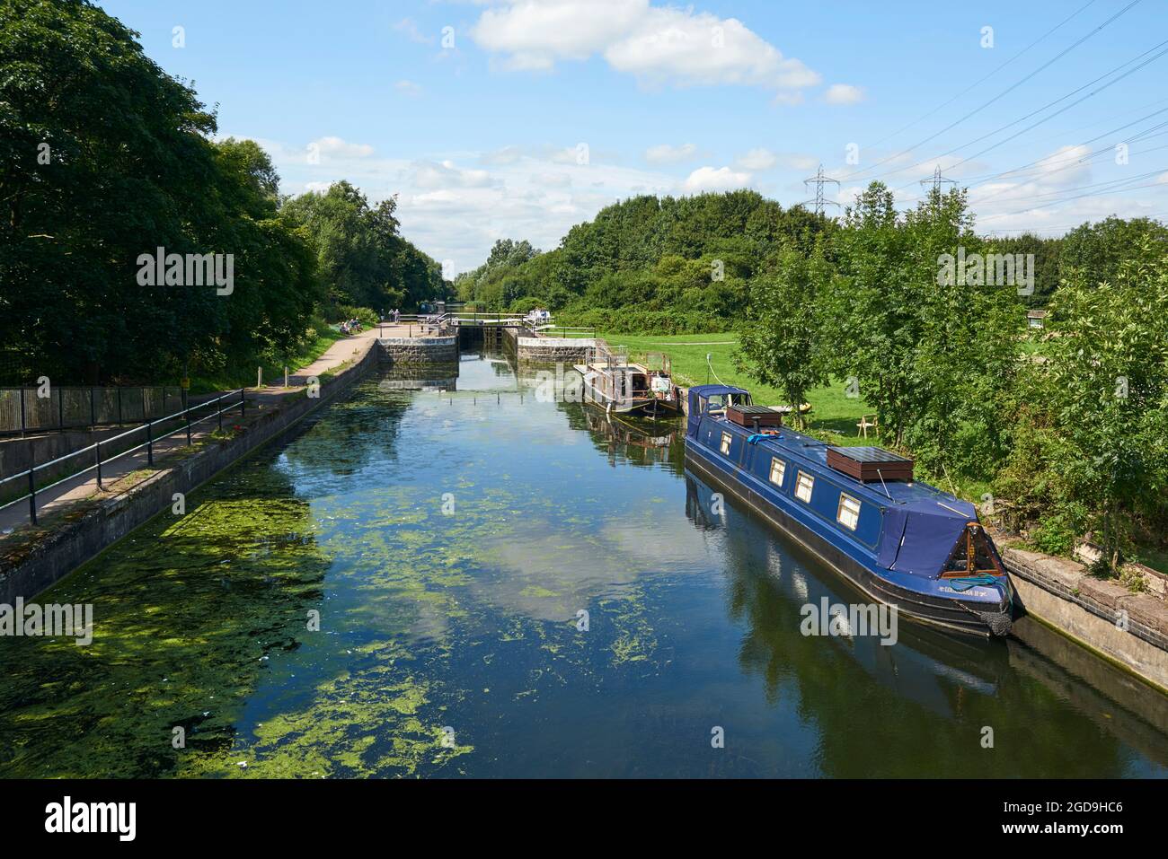 Waltham Town Lock sul fiume Lea Navigation, vicino a Waltham Cross, Hertfordshire, Inghilterra meridionale Foto Stock